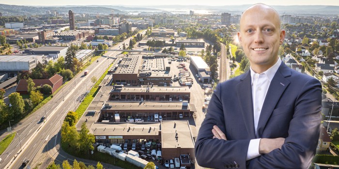 Petter Falck, Head of Areim Norway, in front of the acquired property in Oslo. The image is montage.