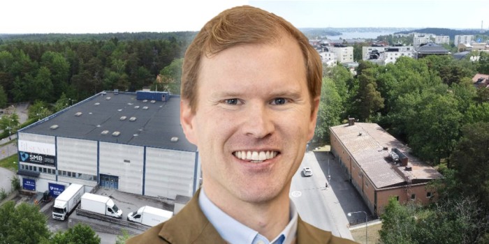 Flexfast's CEO Gustaf Segerborg in front of the acquired properties in the Stockholm region. The image is a montage.