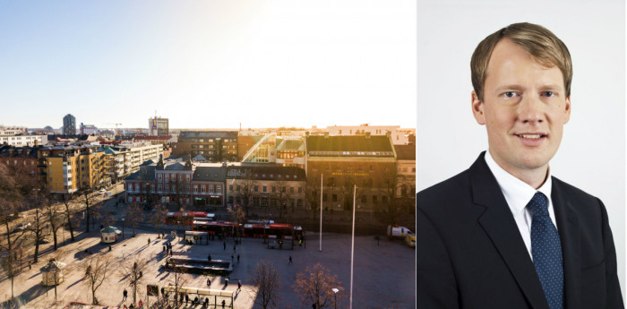 The property in Karlstad and Daniel Andersson, Head of Real Estate Corporate Finance Sweden at Arctic Securities.