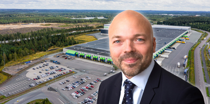 Peter Broström, Head of Nordics at Savills IM, and the Elgiganten distribution centre that Savills IM divested to DWS.
