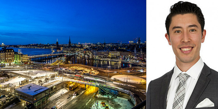 Stockholm skyline and Alexander Thams, Head of Nordics at Pictet Alternative Investors.