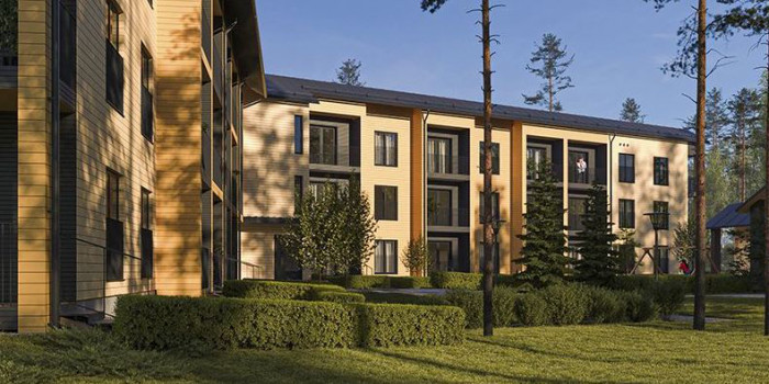 Two wooden apartment buildings are being built in Nöykkiönlaakso, Espoo.