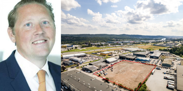 Christoffer Walljaeger and the property in Gothenburg that Logicor has acquired.
